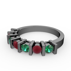 Alya Yüzük - Kök yakut ve yeşil kuvars 925 ayar siyah rodyum kaplama gümüş yüzük #1ce806p