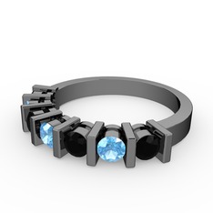 Alya Yüzük - Akuamarin ve siyah zirkon 925 ayar siyah rodyum kaplama gümüş yüzük #1ck3ykt