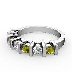 Alya Yüzük - Beyaz zirkon ve peridot 18 ayar beyaz altın yüzük #1d13uha