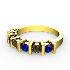 Dumanlı kuvars ve lab safir 925 ayar altın kaplama gümüş yüzük