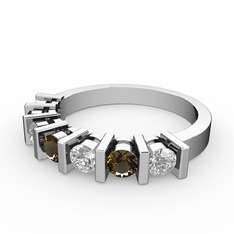 Alya Yüzük - Dumanlı kuvars ve swarovski 14 ayar beyaz altın yüzük #1eu29il