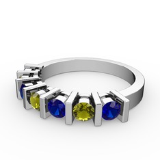 Peridot ve lab safir 8 ayar beyaz altın yüzük