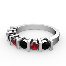 Alya Yüzük - Garnet ve siyah zirkon 18 ayar beyaz altın yüzük #1gv9apt