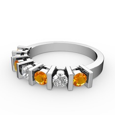 Swarovski ve sitrin 18 ayar beyaz altın yüzük
