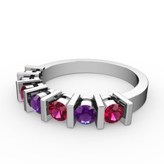 Alya Yüzük - Ametist ve rodolit garnet 8 ayar beyaz altın yüzük #1hvk1oi