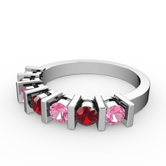 Garnet ve pembe kuvars 18 ayar beyaz altın yüzük