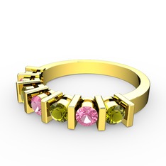 Pembe kuvars ve peridot 8 ayar altın yüzük