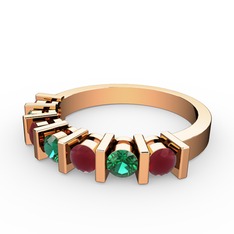 Alya Yüzük - Yeşil kuvars ve kök yakut 14 ayar rose altın yüzük #1jppasp