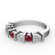 Garnet ve pırlanta 18 ayar beyaz altın yüzük (0.33 karat)