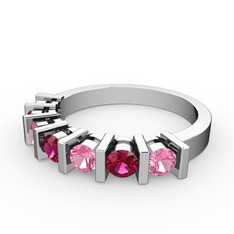 Rodolit garnet ve pembe kuvars 18 ayar beyaz altın yüzük