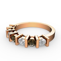 Dumanlı kuvars ve beyaz zirkon 18 ayar rose altın yüzük