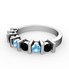 Alya Yüzük - Akuamarin ve siyah zirkon 14 ayar beyaz altın yüzük #1m6n2b4