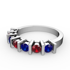 Garnet ve lab safir 18 ayar beyaz altın yüzük