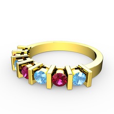 Alya Yüzük - Rodolit garnet ve akuamarin 925 ayar altın kaplama gümüş yüzük #1p0l54k