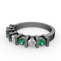 Alya Yüzük - Pırlanta ve yeşil kuvars 925 ayar siyah rodyum kaplama gümüş yüzük (0.44 karat) #1pdhmjm