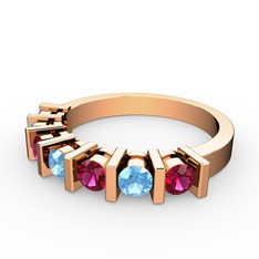 Akuamarin ve rodolit garnet 14 ayar rose altın yüzük