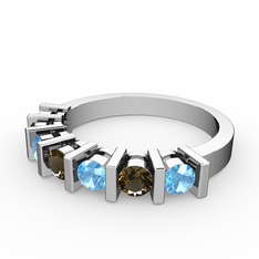 Alya Yüzük - Dumanlı kuvars ve akuamarin 8 ayar beyaz altın yüzük #1r2zyqk