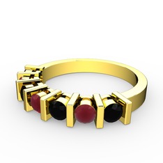 Alya Yüzük - Kök yakut ve siyah zirkon 8 ayar altın yüzük #1rbhjvm