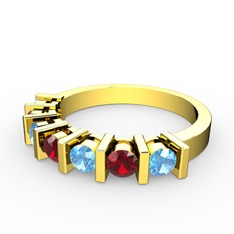 Garnet ve akuamarin 8 ayar altın yüzük