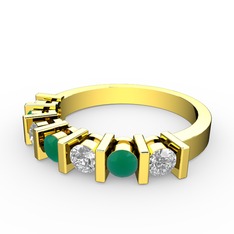 Kök zümrüt ve beyaz zirkon 18 ayar altın yüzük