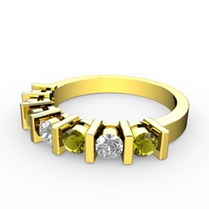 Pırlanta ve peridot 925 ayar altın kaplama gümüş yüzük (0.44 karat)
