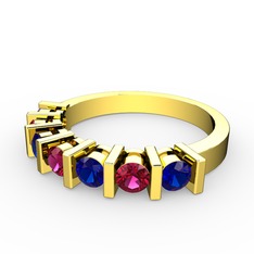 Rodolit garnet ve lab safir 14 ayar altın yüzük