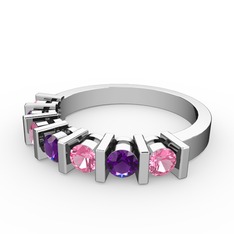 Alya Yüzük - Ametist ve pembe kuvars 18 ayar beyaz altın yüzük #1urm86y