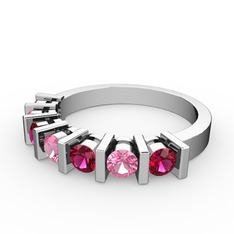 Alya Yüzük - Pembe kuvars ve rodolit garnet 18 ayar beyaz altın yüzük #1uu8iuk