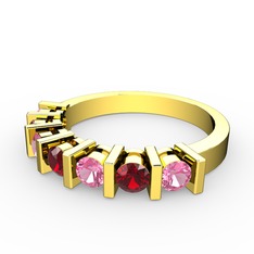 Garnet ve pembe kuvars 14 ayar altın yüzük