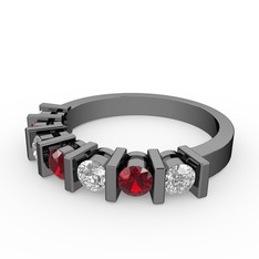 Alya Yüzük - Garnet ve pırlanta 925 ayar siyah rodyum kaplama gümüş yüzük (0.33 karat) #1wkjqit