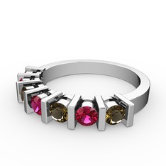 Alya Yüzük - Rodolit garnet ve dumanlı kuvars 8 ayar beyaz altın yüzük #1wmzyl