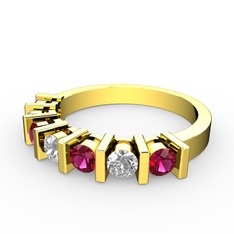Beyaz zirkon ve rodolit garnet 14 ayar altın yüzük