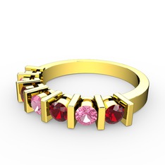 Alya Yüzük - Pembe kuvars ve garnet 14 ayar altın yüzük #1xc5ni3