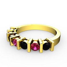 Alya Yüzük - Rodolit garnet ve siyah zirkon 8 ayar altın yüzük #1xe9lvb