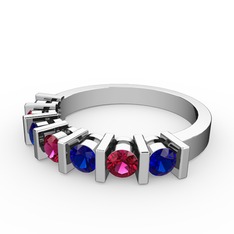 Alya Yüzük - Rodolit garnet ve lab safir 8 ayar beyaz altın yüzük #2glc1q