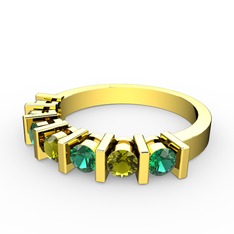 Peridot ve yeşil kuvars 14 ayar altın yüzük