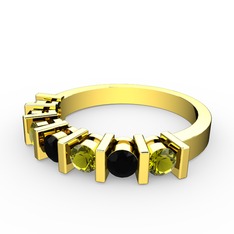 Siyah zirkon ve peridot 14 ayar altın yüzük