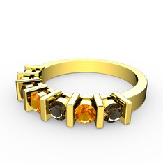 Alya Yüzük - Sitrin ve dumanlı kuvars 8 ayar altın yüzük #4kbtql