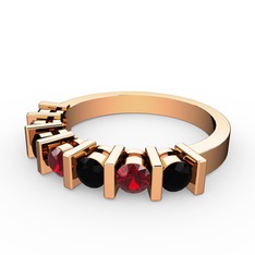 Alya Yüzük - Garnet ve siyah zirkon 8 ayar rose altın yüzük #7byu9u