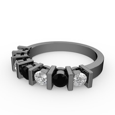 Alya Yüzük - Siyah zirkon ve swarovski 925 ayar siyah rodyum kaplama gümüş yüzük #7kx8d2