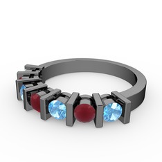 Alya Yüzük - Kök yakut ve akuamarin 925 ayar siyah rodyum kaplama gümüş yüzük #7vmgsz