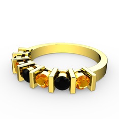 Alya Yüzük - Siyah zirkon ve sitrin 925 ayar altın kaplama gümüş yüzük #c0z1mz