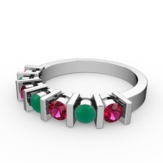 Kök zümrüt ve rodolit garnet 925 ayar gümüş yüzük