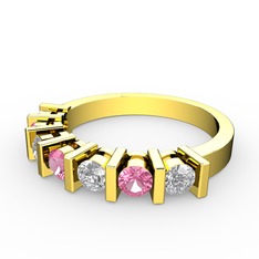 Pembe kuvars ve pırlanta 14 ayar altın yüzük (0.33 karat)