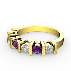 Ametist ve beyaz zirkon 18 ayar altın yüzük