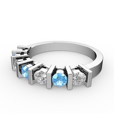Alya Yüzük - Akuamarin ve pırlanta 8 ayar beyaz altın yüzük (0.33 karat) #esail8