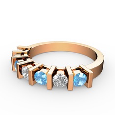 Swarovski ve akuamarin 14 ayar rose altın yüzük