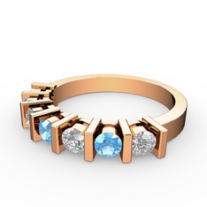 Akuamarin ve beyaz zirkon 925 ayar rose altın kaplama gümüş yüzük