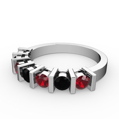 Alya Yüzük - Siyah zirkon ve garnet 14 ayar beyaz altın yüzük #h1y6pa