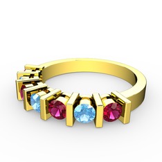 Akuamarin ve rodolit garnet 8 ayar altın yüzük